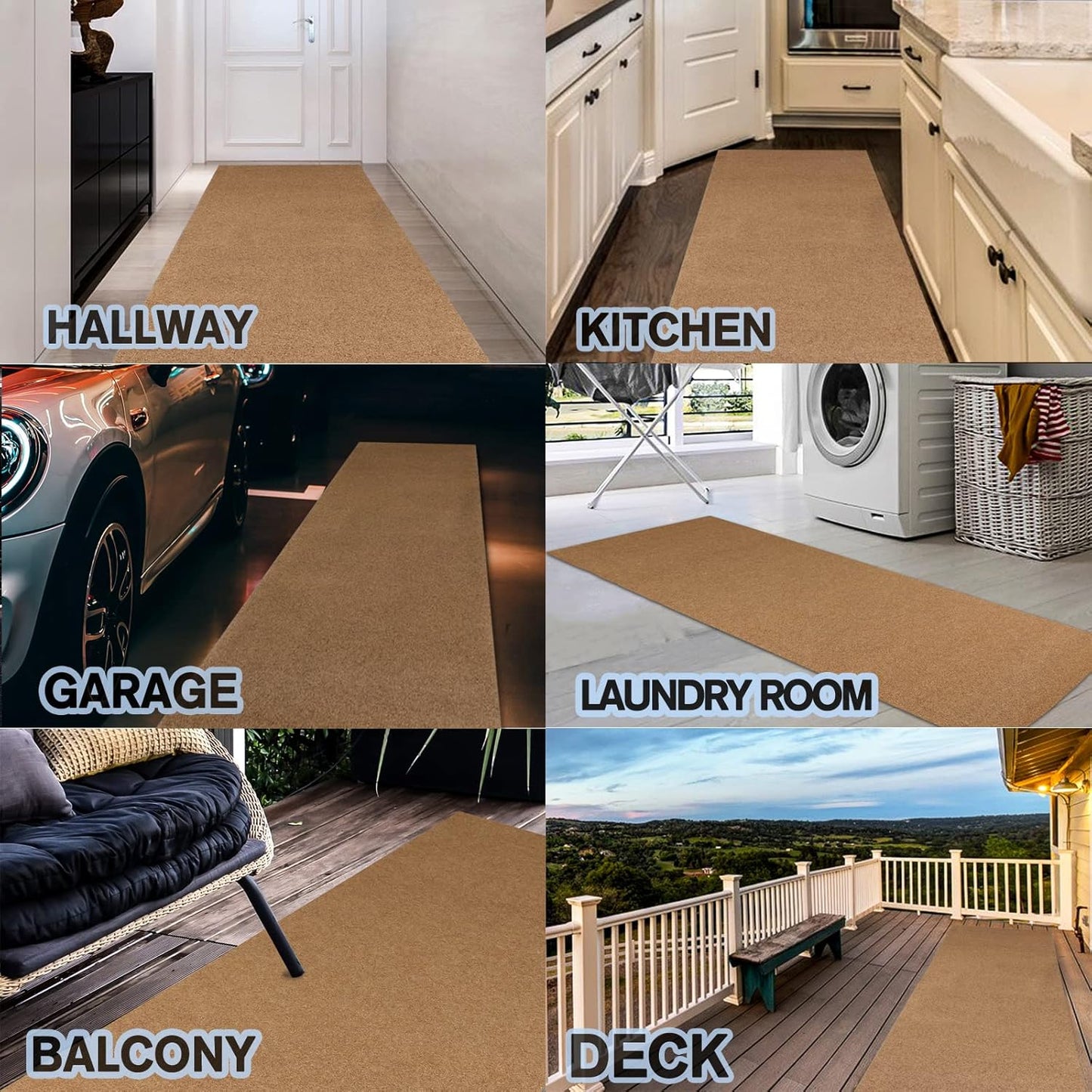 Custom Size Backed Non-Slip Area Rugs Runner, Easy Clean, Waterproof Runner Rugs for Hallway Entryway, Kitchen, Laundry, 2FT x 52FT, Beige