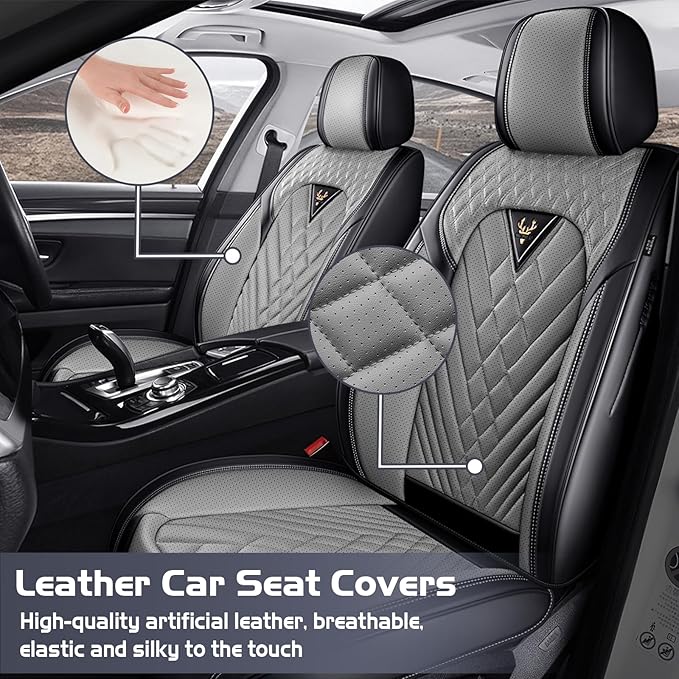 Truck Seat Covers for Ram 2500 2009-2026, Waterproof Premium Leather Full Coverage Car Seat Cover, Muscle Sport Style Auto Interior Seat Cover Sets (Full Set/Black Gray)