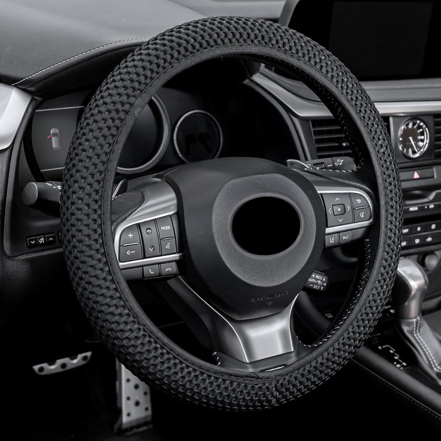 alpmosn Elastic Stretch Steering Wheel Cover, Universal Interior Accessories Steering Wheel Cover for Women & Men, Breathable Microfiber Ice Silk, Anti-Slip, Odorless, Easy Carry(Black)