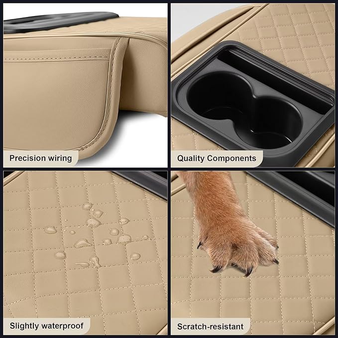 Center Console Cover Fit for Avalon Faux Leather Car Armrest Cushion with Storage Bags, Cup Holder ＆ Phone Storage Multifunctional Middle Console Cover(Beige)