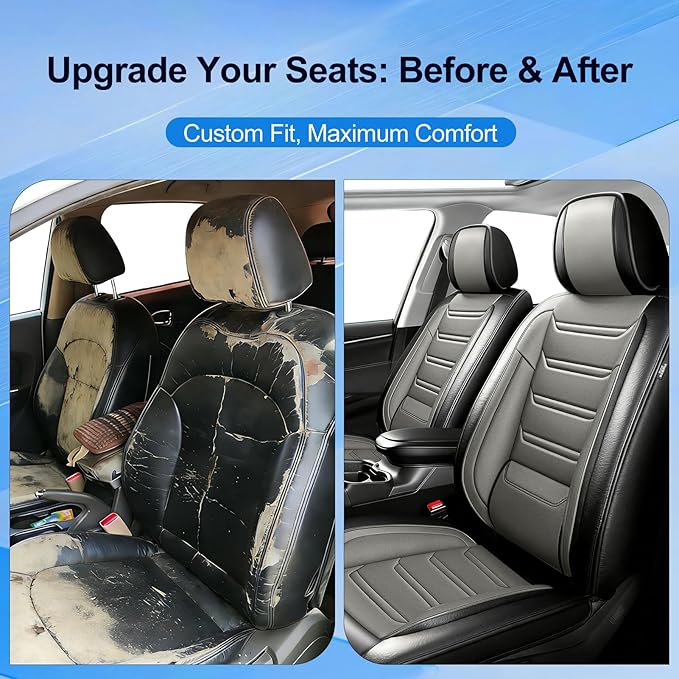 Fit Trax Car Seat Covers for Chevrolet/Chevy Trax 2015-2026, Premium Full Coverage Leather, Waterproof All Weather Seat Protector, Airbag Compatible, Scratch Resistant, Full Set, Black+Gray