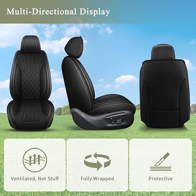 Car Seat Covers Front Pair for Nissan Kicks 2018-2025 2026: Breathable Perforated Leather Seat Cover (Black)