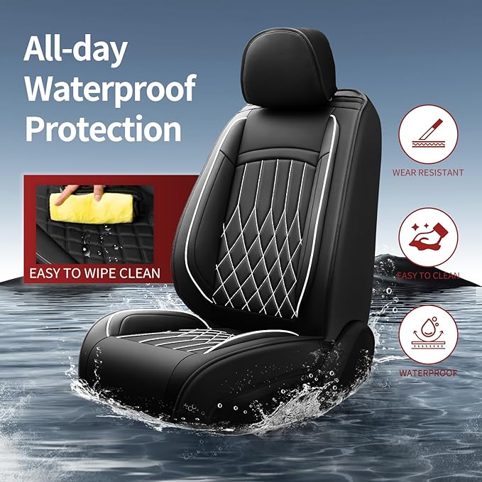 Fit TL Car Seat Covers for Acura TL 2004-2014 - Premium Leather, Waterproof, All-Weather, Airbag Compatible, Breathable, Easy Install, Seat Protectors, Only 2 Front seat Covers, Whiteline