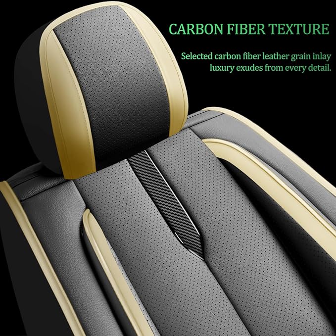 Fit Prius Car Seat Covers for Toyota Prius 2001-2024 2025 2026 -Upgraded Premium Waterproof & Breathable Leather,Airbag Compatible,All-Weather Seat Cushion Protector,Full Set,Black-Beige