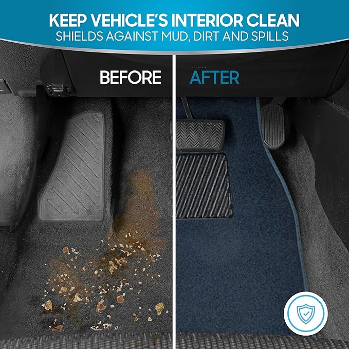 BDK Classic Carpet Floor Mats for Car & Auto - Universal Fit -Front & Rear with Heelpad (Blue) - MT-100-BL