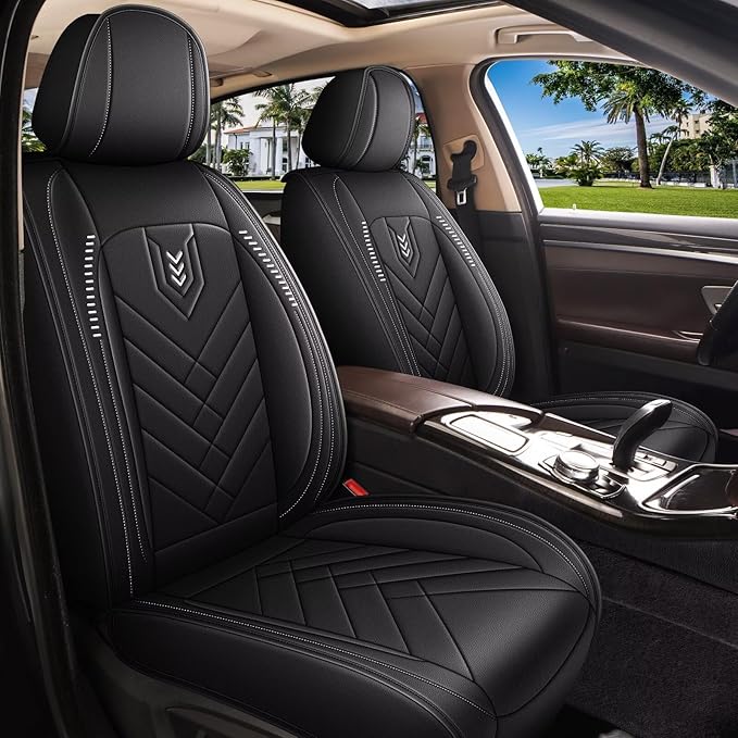 AOMSAZTO Car Seat Covers Fit for Mitsubishi Outlander 2007-2026 Front Seat Cover Waterproof Faux Leather Automotive Auto Interior Protector Cushion (2 Seats,Black)