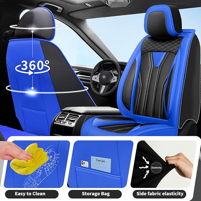 Fit Rogue Car Seat Covers Compatible with Nissan Rogue 2011-2025 2026 - Full Set Premium Leather， Waterproof Breathable， All-Weather Seat Cushion Protecto&Airbag Compatible （Blue & Black
