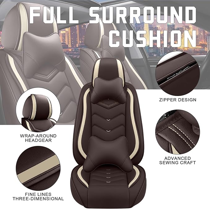 CTDS Car Seat Covers for Chevy Equinox 2005-2026, Stylish Sport Seat Cover, Premium Nappa Leather Car Seat Cover. Automobile Seat Covers Sets.(Luxury 5 Seats/Coffee Color)