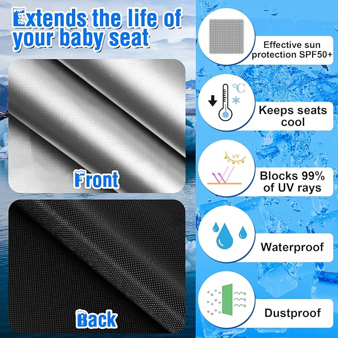 2Pcs Baby Car Seat Sun Shade Cover,Infant Car Seats Heat Protector,Baby Travel Accessories to Keep Toddler Seats at Cool Temperature,CarSeat Cooler Cover UV Protection from Heat/Sun for Babies Seat