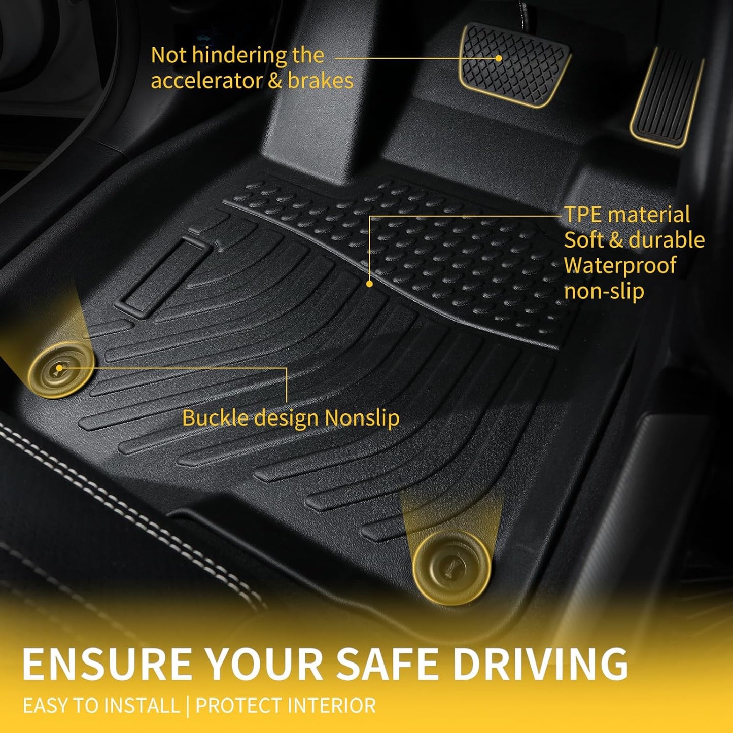GINOWY-Floor Mats for Toyota Sequoia 2023 2024 2025, TPE All Weather Sequoia Car Mats, 1st & 2nd & 3rd Row Set, Non-Slip Floor Liners Waterproof Custom Fit Sequoia Accessories Mats Black