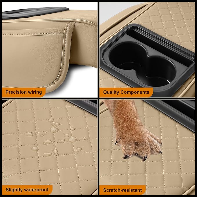 Armrest Cover for Car Fit for Jeep Wrangler - Center Console Cover with Cup Holders and 2 Storage Pockets(Beige)