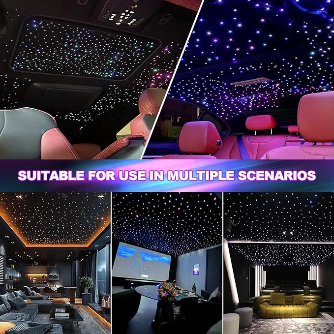 36W 4-Color RGBW Car Starlight Headliner Kit, 560pcs0.03in9.8ft, Twinkle & Sound Activate 4-Port Fiber Optic Light Engine with Bluetooth APP&Remote Control, Star Lights for Car and Home