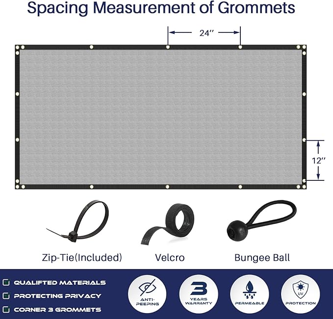 Windscreen4less Privacy Fence Screen Heavy Duty Windscreen Fencing Mesh Fabric Shade Net Cover with Brass Grommtes for Outdoor Wall Garden Yard Pool Deck, 8'x198' Light Gray
