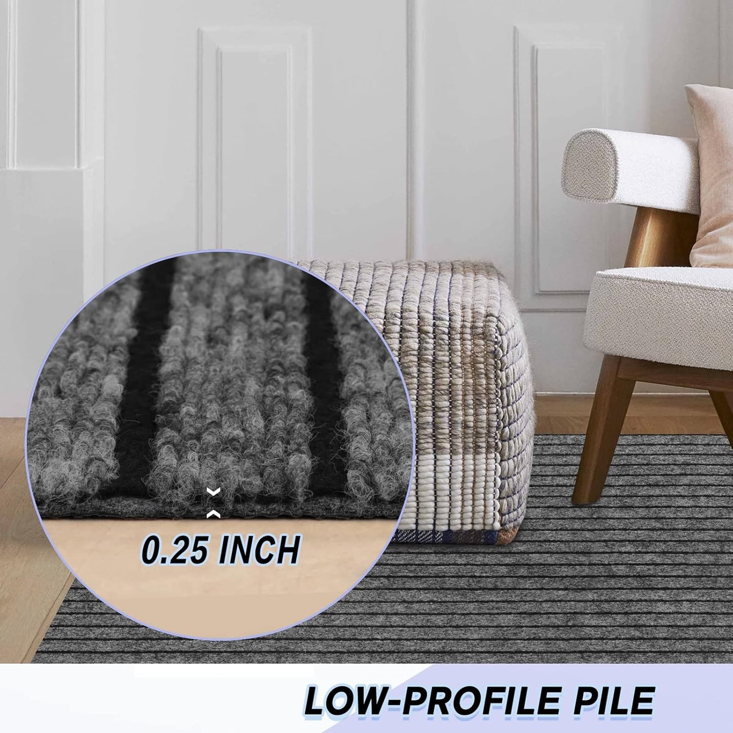 Custom Size Backed Non-Slip Area Rugs Runner, Easy Clean, Waterproof Runner Rugs for Hallway Entryway, Kitchen, Laundry, 2FT x 68FT, Gray Stripe
