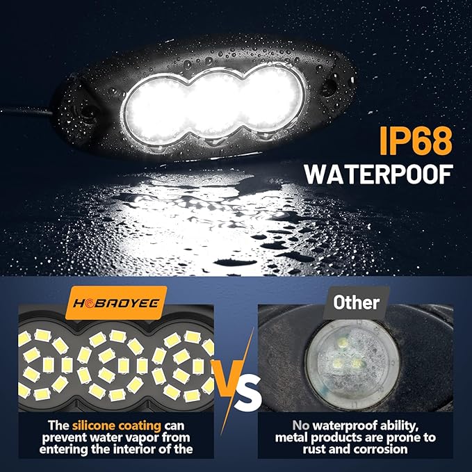 16 Pods White Rock Lights, 36 LEDs 6500K Ultra Bright IP68 Waterproof Underbody Lights for Car Truck Pickup Boat RV RZR ATV with 32.8ft Extension Wire