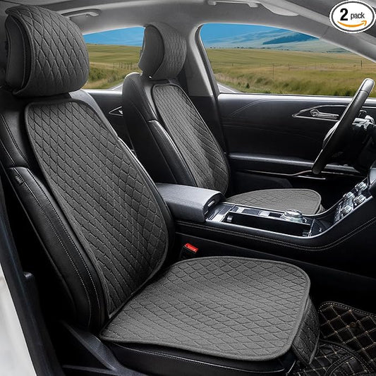 2 Pack Linen Front Car Seat Covers for Cars, Breathable Linen Car Seat Protector Fit Four Seasons, Non-Slip Car Seat Pad for Most Vehicles (2Pack Dark Grey)
