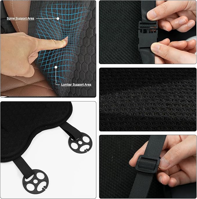 Gel Back Support Cushion,Gel Lumbar Pillow Relief Back Sciatica Pain for Car Seat Cushion,Car Seat Lumbar Support Fits Seats with Inserted Headrests (LxW:34.65''x16.34'')