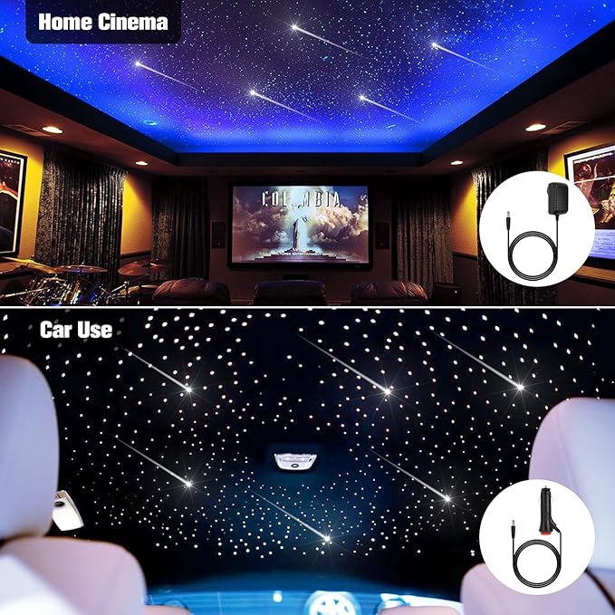 CHINLY Meteor Twinkle 550pcs 9.8ft 0.03in Fiber Optic Lights Star Headliner Kit, Bluetooth APP Controlled Remote, RGBW Star Lights for Ceiling/Headliner/Theater