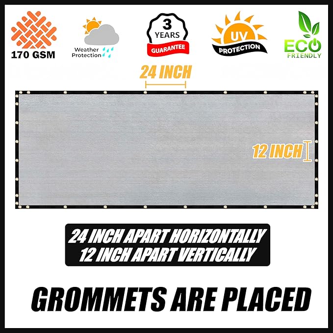 Royal Shade Custom Size 5' x 164' Grey Fence Privacy Screen Windscreen Cover Netting Mesh Fabric Cloth - Cable Zip Ties Included (We Make Custom Size)