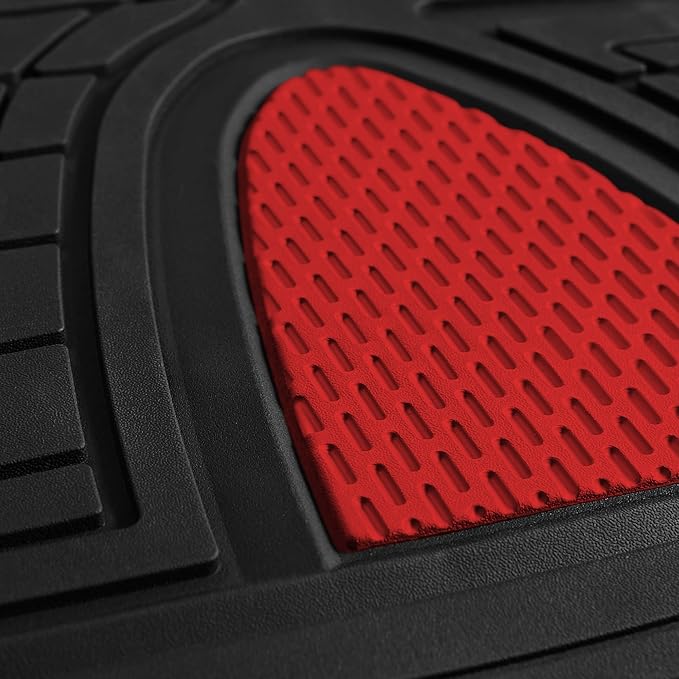FH Group F11511 Trimmable Heavy Duty Tall Channel Floor Mats (Red) Full Set with Gift - Universal Fit for Cars Trucks and SUVs