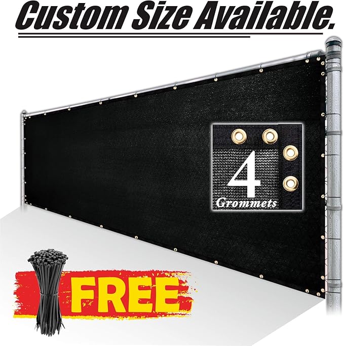 Royal Shade Custom Size 6' x 61' Black Fence Privacy Screen Windscreen Cover Netting Mesh Fabric Cloth - Cable Zip Ties Included (We Make Custom Size)
