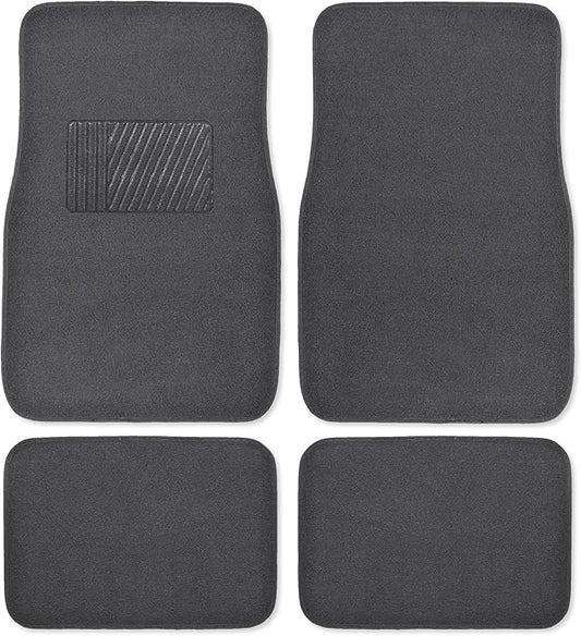 Premium 4 Piece Set of Carpet Car Floor Mats with Vinyl Safety Heel Pad for Car, Truck, SUV, Coupe Sedan, Black (MT-100-BK) Pack of 1