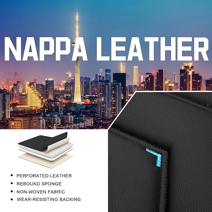CTDS Car Seat Covers for Chevy Malibu 2000-2026, Stylish Sport Seat Cover, Premium Nappa Leather Car Seat Cover. Automobile Seat Covers Sets.(Luxury 2 Seats/Black Blue)