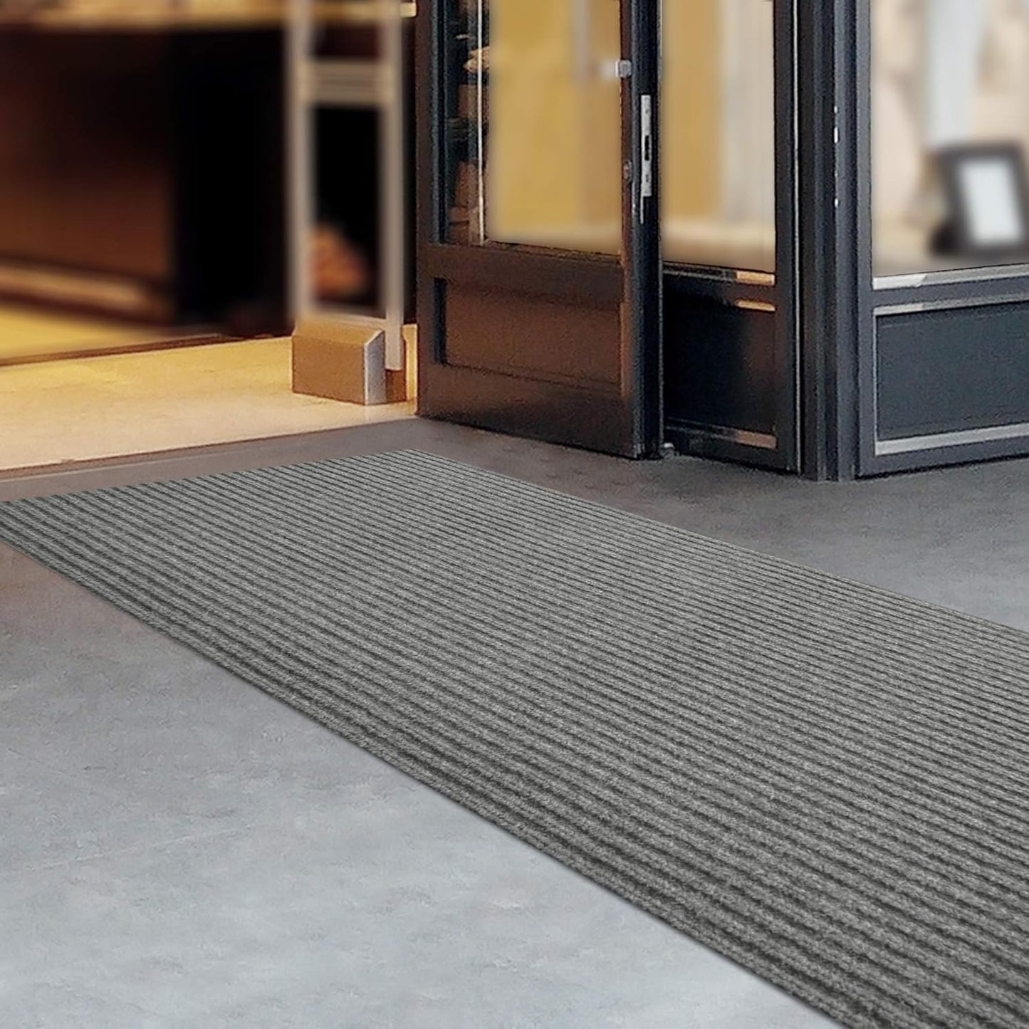 iCustomRug Spartan Weather Warrior Duty Indoor/Outdoor Utility Ribbed in 3ft,4ft,6ft Widths 70 Custom Sizes with Natural Non-Slip Rubber Backing 4'X56' in Grey