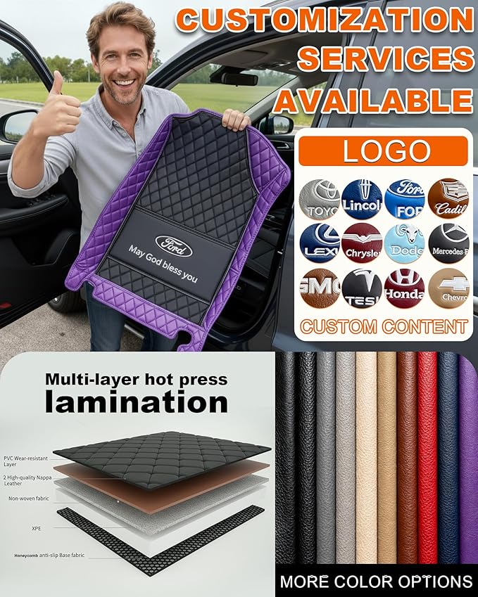 All-Weather car Floor MATS-Suitable for 99% of car Models,Leather car mat, offering Personalized Embroidery and Multiple Color Options,Provide Protection for car Rug (Red)