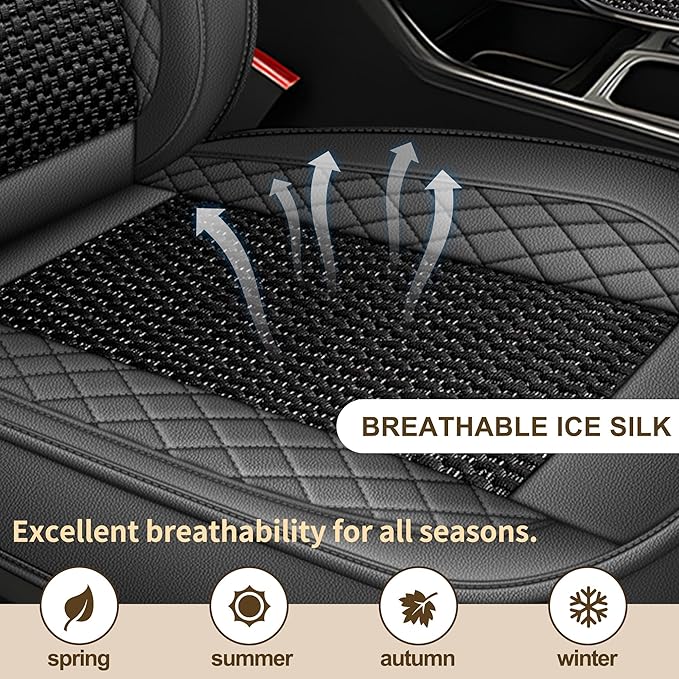 TTX LIGHTING for Nissan Rogue 2009-2026 Car Seat Covers, Breathable Ice Silk & Leather Seat Protector, Cool & Anti-Sweat for Long Driving, Airbag Compatible, 5 Seats Full Set (Black&Gray)