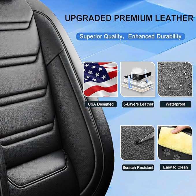 Fit Trax Car Seat Covers for Chevrolet/Chevy Trax 2015-2026, Premium Full Coverage Leather, Waterproof All Weather Seat Cushion Protector, Airbag Compatible, Scratch Resistant, Full Set, Black