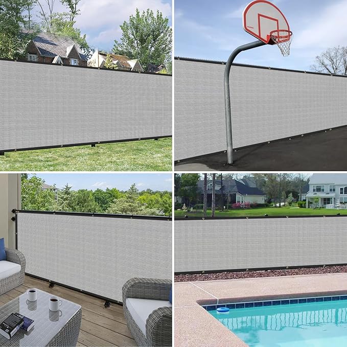 Windscreen4less Privacy Fence Screen Heavy Duty Windscreen Fencing Mesh Fabric Shade Net Cover with Brass Grommtes for Outdoor Wall Garden Yard Pool Deck, 8'x271' Light Gray