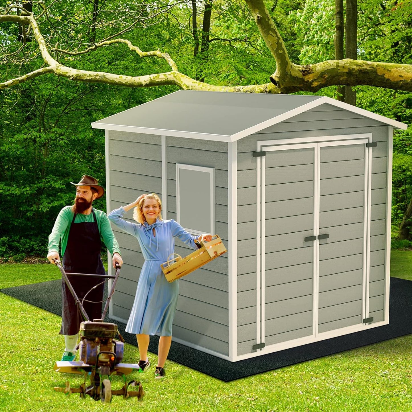 Haull Outdoor Storage Shed Floor Moat Waterproof Outdoor Carport Mat Thickened Soft Patio Furniture Pad Washable with Non Slip Backing, Storage Shed Not Included (10 x 14 ft)