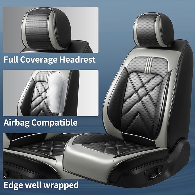 Car Seat Covers Fit for Mazda 3 2007-2026, Premium Leather, Full Coverage Leather Waterproof Breathable Seat Covers, Automotive Seat Protectors, Airbag Compatible(Full Set Seats, Black Gray)