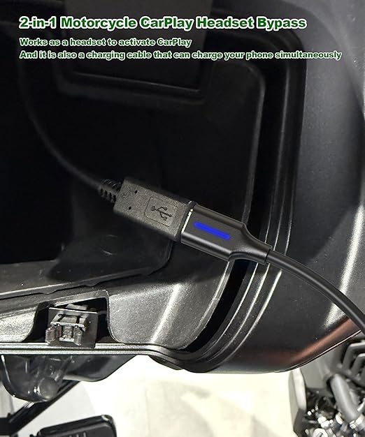 CarPlay Activator Cable for Motorcycle, CarPlay Headset Bypass Adapter for Motorcycle, Enable Mirroring on Harley/Indian/Goldwing Without Headset, USB-C to 8pin Support Charging, 50cm/Black