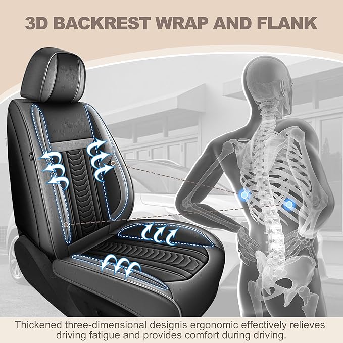 TTX LIGHTING for Chevy Traverse 2018-2026 Seat Covers: Waterproof Leather Seat Protector with Airbag Compatible (2 Front Seats,Black&Gray)