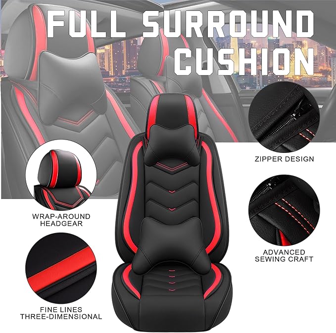 CTDS Car Seat Covers for Nissan Pathfinder 2000-2026, Stylish Sport Seat Cover, Premium Nappa Leather Car Seat Cover. Automobile Seat Covers Sets.(Luxury 5 Seats/Black Red)