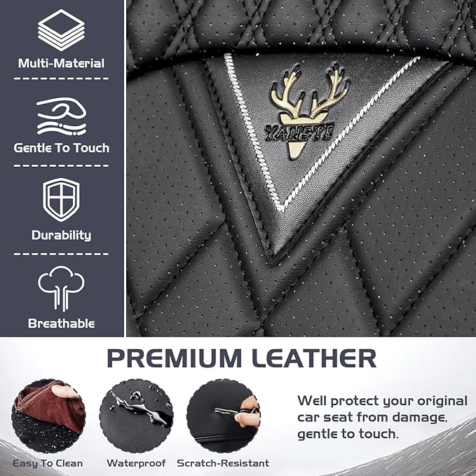Truck Seat Covers for Ford F350 2011-2026, Waterproof Premium Leather Full Coverage Car Seat Covers, Muscle Sport Style Auto Interior Seat Cover Sets (Full Set/Black)