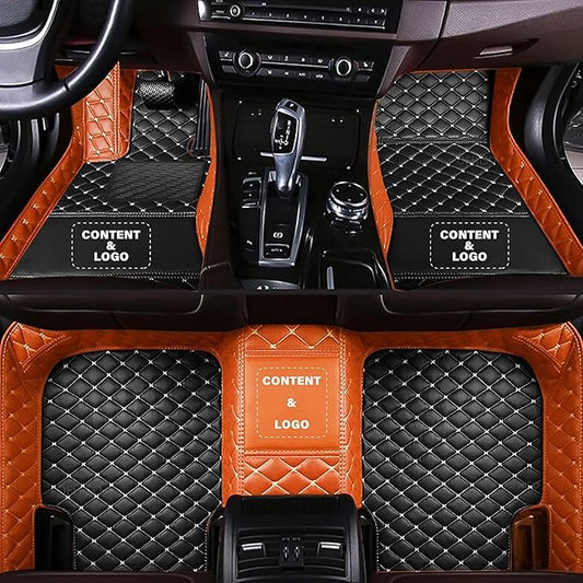 Custom Making Car Floor Mats for 98% Sedan SUV Car Protection Full Coverage Mats Anti-Slip Leather Floor Liners All Weather Car Floor Mats (Black+Orange Side)