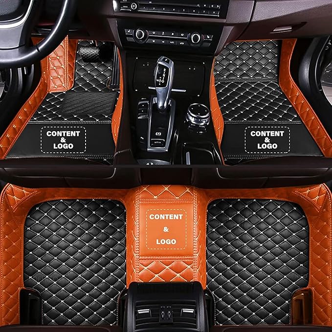 Customize Making Car Floor Mats for 99.99% Sedan SUV Pickup Truck Full Coverage Men Women Cute Leather Protection Pads Non-Slip Floor Liners (Black+Orange Side)