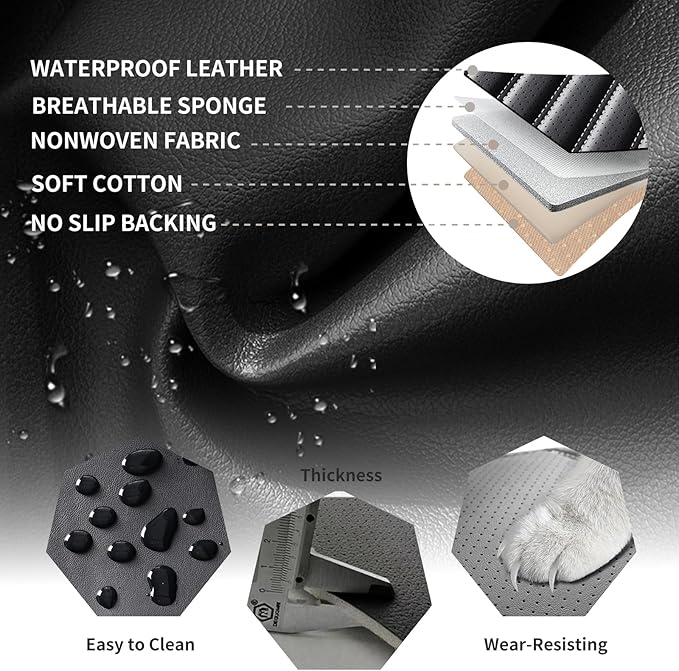 Car Seat Covers Full Set Fit for Toyota RAV4 2001-2026, Premium Faux Leather Car Seat Protector, Breathable, Anti-Slip, Comfortable & Durable (Black&White,Full Set)