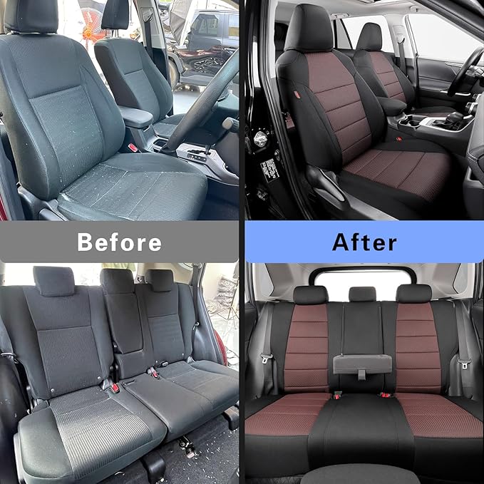 coverdream 2026 Rav4 Seat Covers Custom Fit for 2026 Toyota Rav4 Hybrid (LE,XLE Premium) SUV,Full Set Polyester Car Seat Protector Black &Wine Red