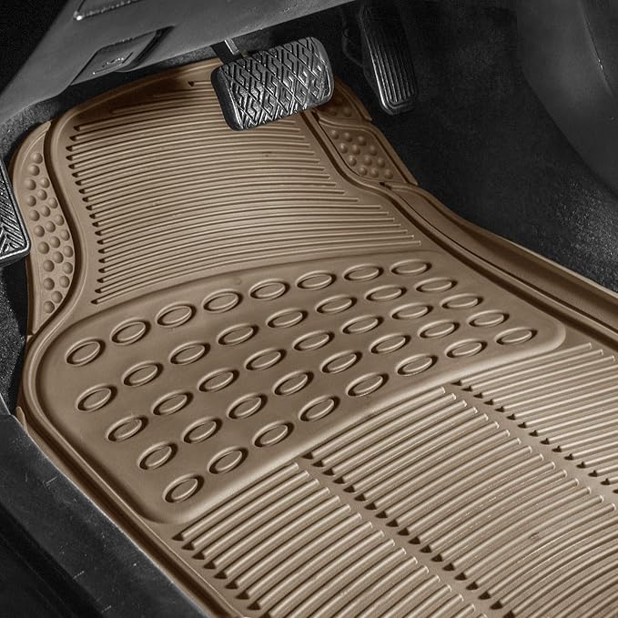 FH Group 3 Row Climaproof™ Trimmable Non-Slip Vinyl Floor Mats with Cargo Liner- Universal Fit for Cars Trucks and SUVs (Beige) F11306-F16401