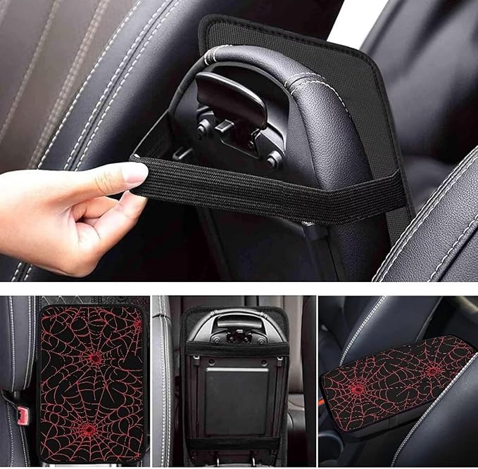 Dreaweet Red Spider Web Print Center Console Armrest Pad Cover Goth Car Accessories Interior Middle Console Cover Anti-Scratch Comfort Car Armrest Storage Box Mat