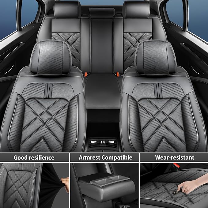 CX-50 Car Seat Covers Fit for Mazda CX-50 2023-2026, Full Coverage Premium Leather Waterproof Breathable Seat Covers, Automotive Seat Protectors, Airbag Compatible(Full Set Seats, Black & Red)