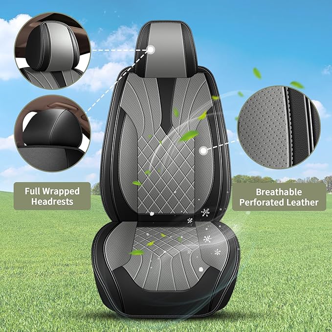 Car Seat Covers Front Pair for Nissan Maxima 2011-2025 2026: Breathable Perforated Leather Seat Cover (Black&Grey)