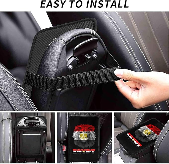 Vintage Egypt Egyptian Flag Lion Head Auto Center Console Armrest Cover Car Handrail Box Cushion Pad Mat Universal Fit Most Vehicle Sedan Truck SUV Soft Comfort Decor Accessories