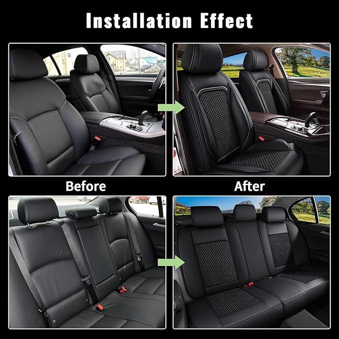 Car Seat Covers Full Set for Toyota Avalon 2001-2025 2026 - Breathable Cooling Ice Silk Leather Seat Cover - 5 Seats Vehicle Seat Covers Protector Seat Cushion Auto Accessories (Black)