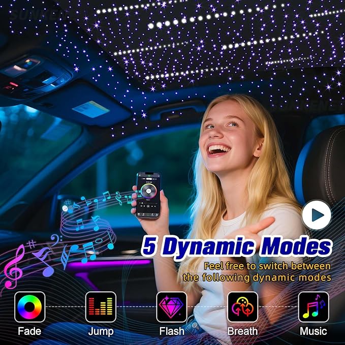 12W Twinkle&Meteor 2 in 1 RGBW Starlight Headliner Kit, 300pcs*0.03in*9.8ft+96pcs Shooting Star Lights for Car/Home Ceiling, Fiber Optic Lights with Bluetooth APP/Remote Control/Music Effect