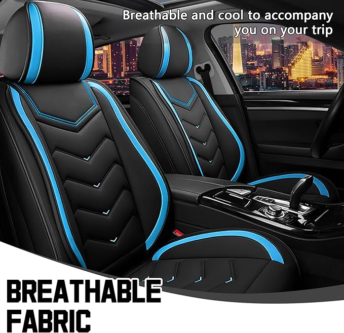 CTDS Car Seat Covers for Hyundai Kona 2018-2026, Stylish Sport Seat Cover, Premium Nappa Leather Car Seat Cover. Automobile Seat Covers Sets.(Standard 2 Seats/Black Blue)